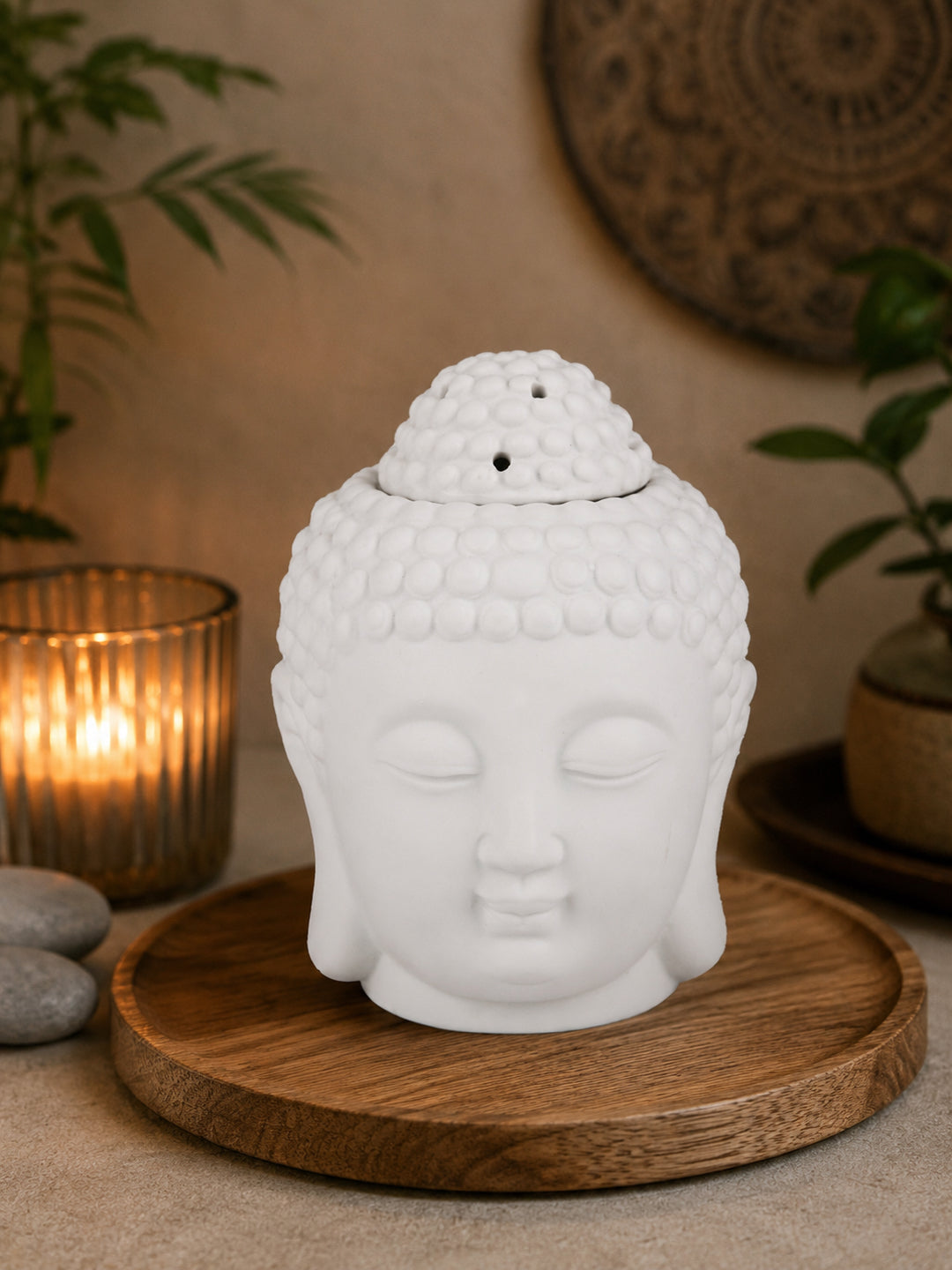 White Zen Gradient Buddha Head  Ceramic Aroma OilDiffusers