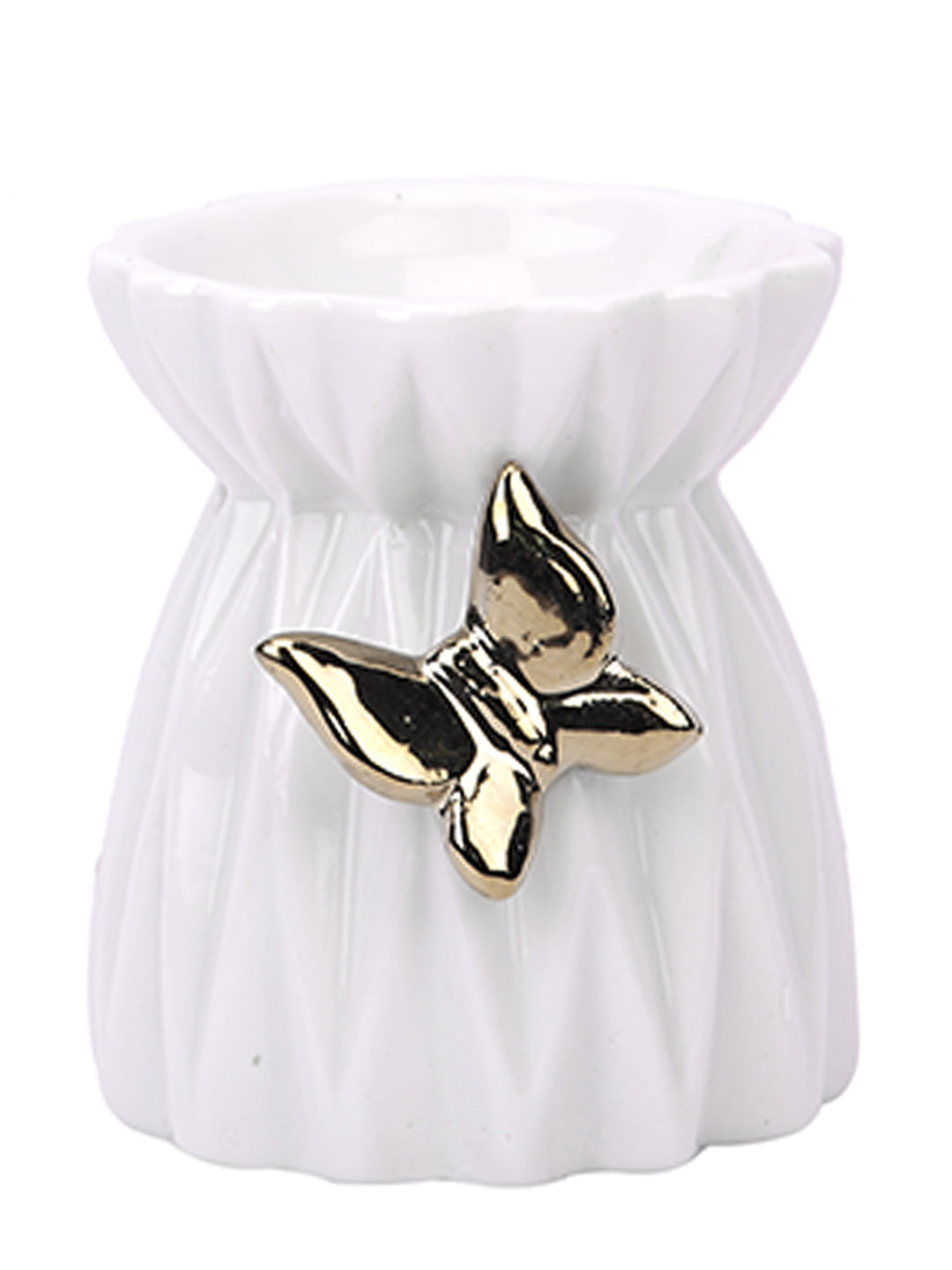 Artisanal Fluted Ceramic Oil Diffuser Featuring Elegant Gold Detail