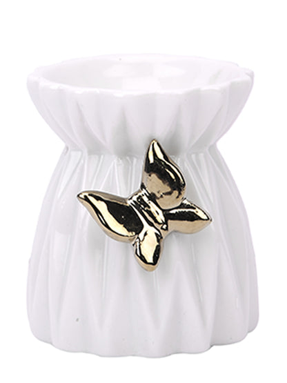 Artisanal Fluted Ceramic Oil Diffuser Featuring Elegant Gold Detail