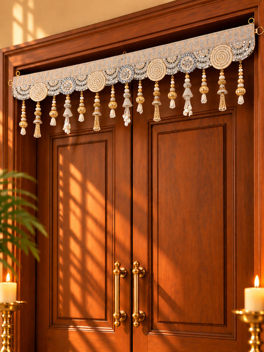 Golden & Silver Beaded Decorative Door Hanging Bandarwal with Tassels