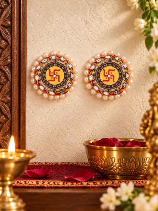 Pearl-Embellished Swastik Wall Decor â€“ Auspicious Festive Accent