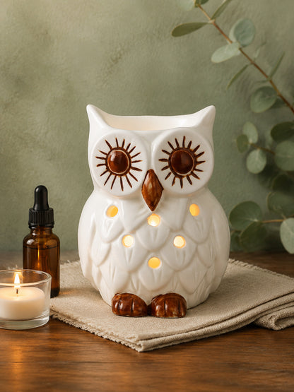 White & Brown Textured Owl Ceramic Aroma OilDiffusers