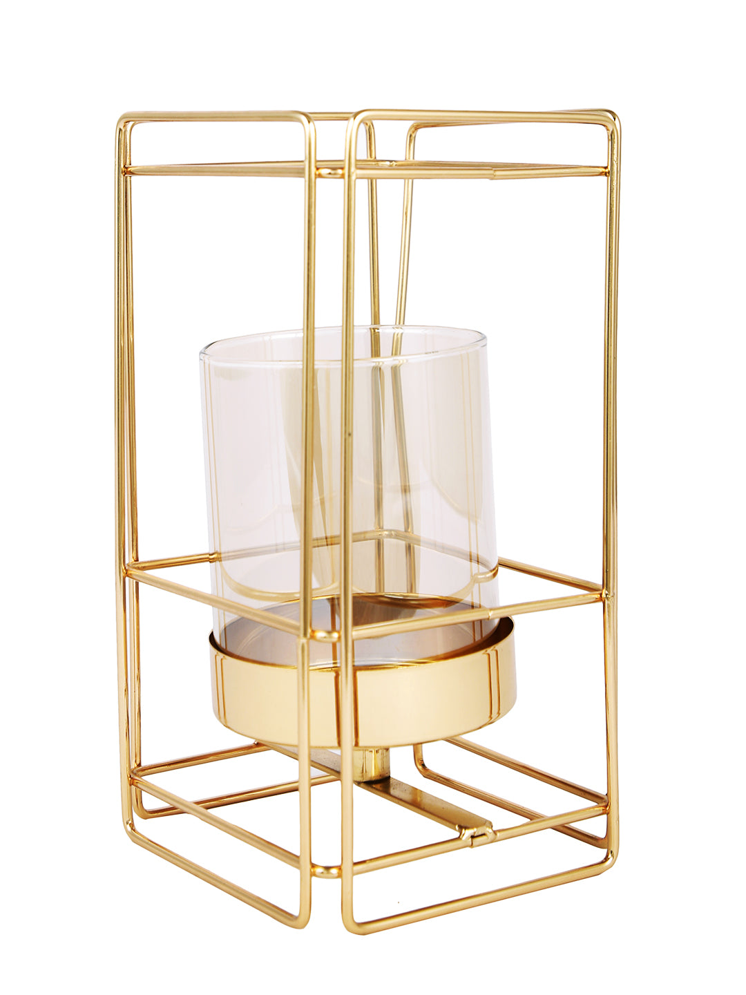 Gold Metal Geometric Glass Candle Holder
