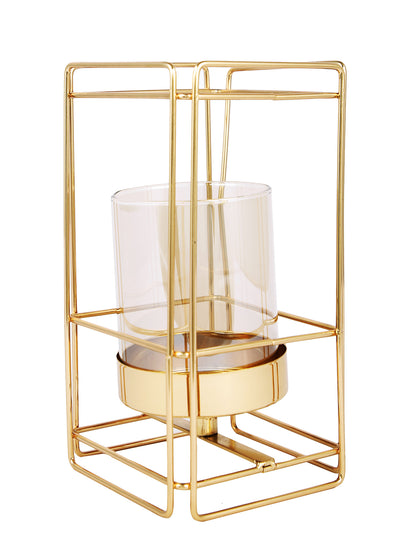 Gold Metal Geometric Glass Candle Holder