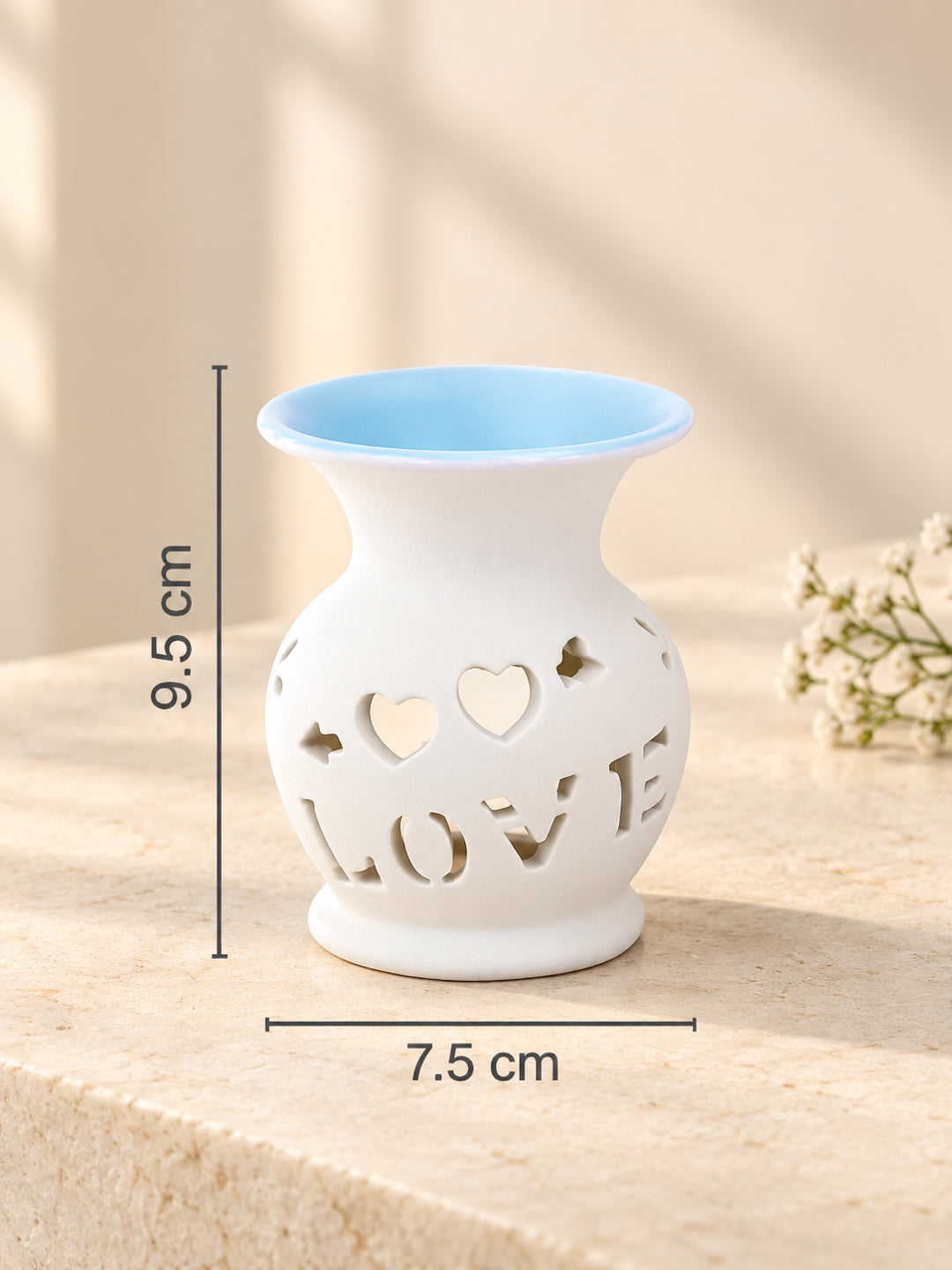 Blue LOVE Cutout Ceramic Oil Burner Aromatherapy Tealight Lamp