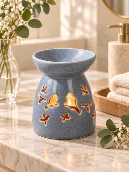 Grey Ceramic Delicate Bird & Butterfly Aroma Oil Burner