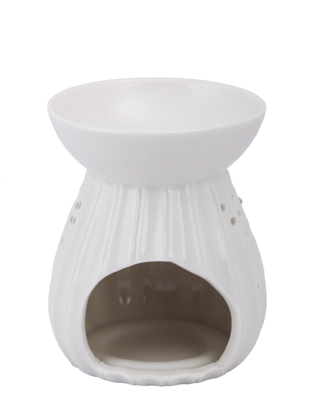 Ivory Ribbed Ceramic Rose Oil Burner Artisan Home Fragrance Decor