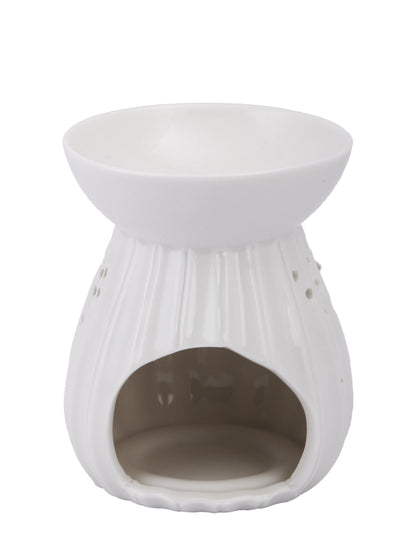 Ivory Ribbed Ceramic Rose Oil Burner Artisan Home Fragrance Decor
