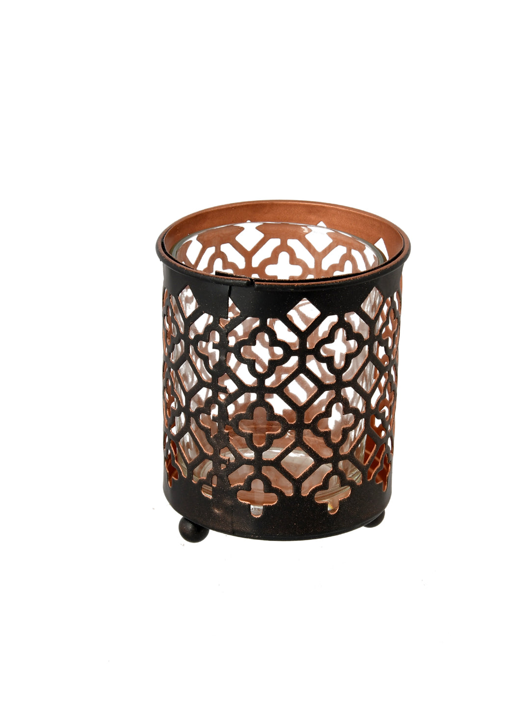 Moroccan Jali Tealight Lantern Black Metal Gold Interior Decor