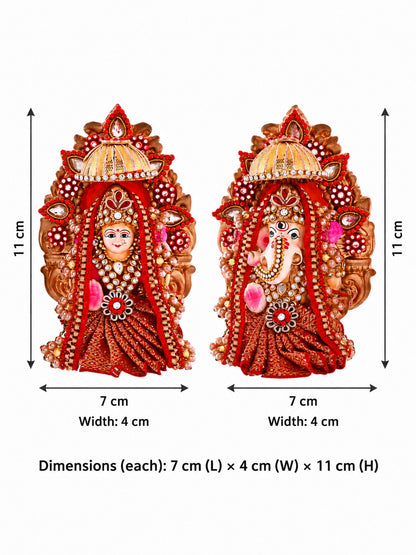 Golden Red Royal Lakshmi Ganesh Idol Set