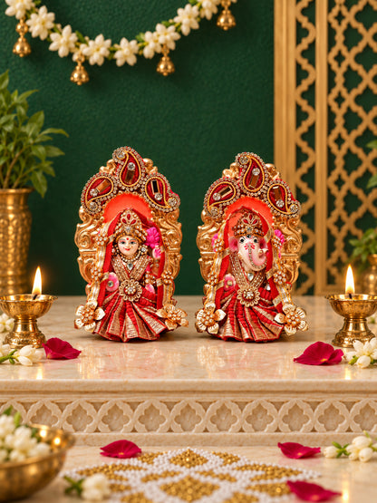 Red & Golden Lakshmi Ganesh Idol Set