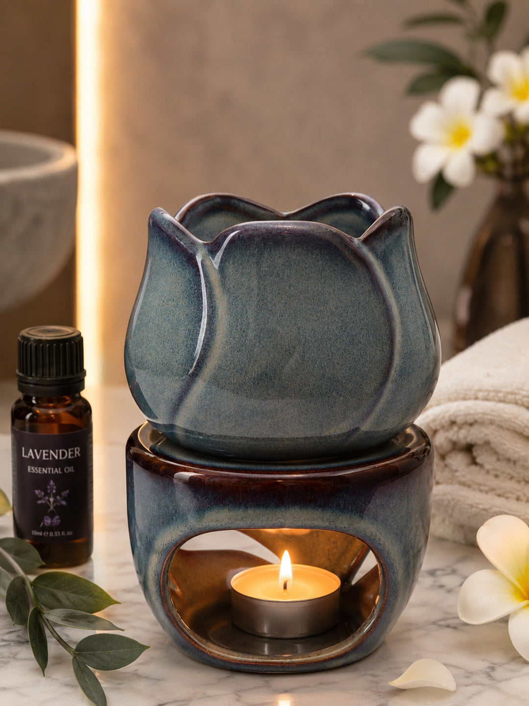 Artisanal Glazed Floral Ceramic Essential Oil Diffuser Luxury Ornament
