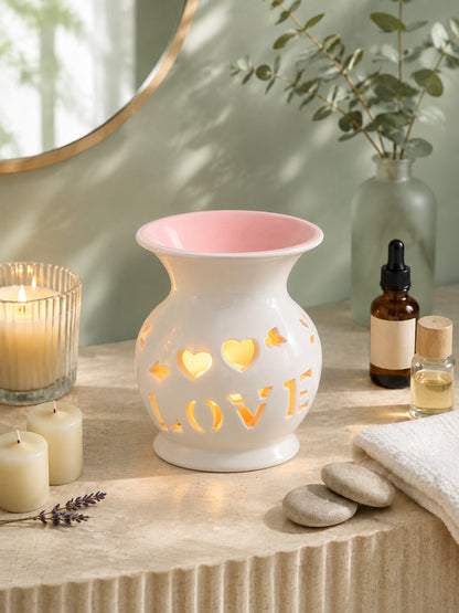 Pink LOVE Cutout Ceramic Oil Burner Tealight Aroma Diffuser