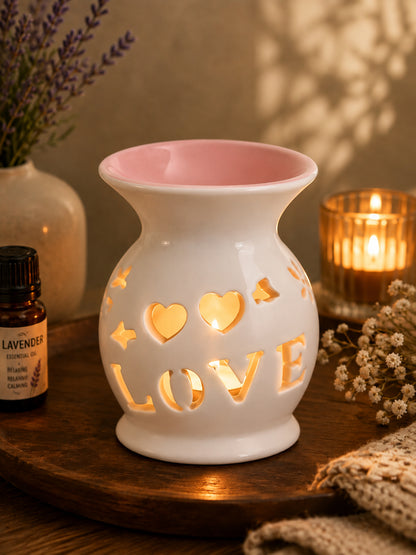 Pink LOVE Cutout Ceramic Oil Burner Tealight Aroma Diffuser