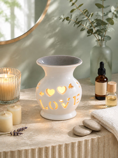 Black LOVE Cutout Ceramic Oil Burner Tealight Aromatherapy Vase