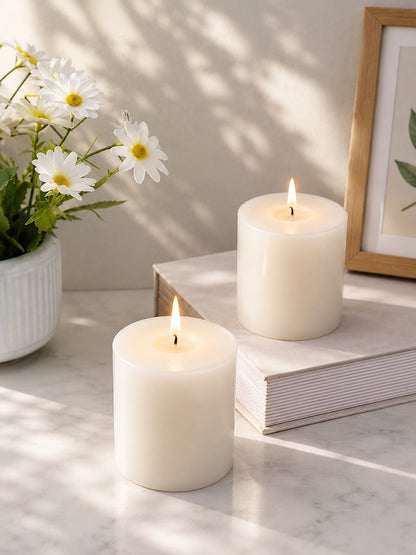 Set of 2 White Pillar Candles