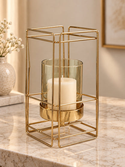 Gold Metal Geometric Glass Candle Holder