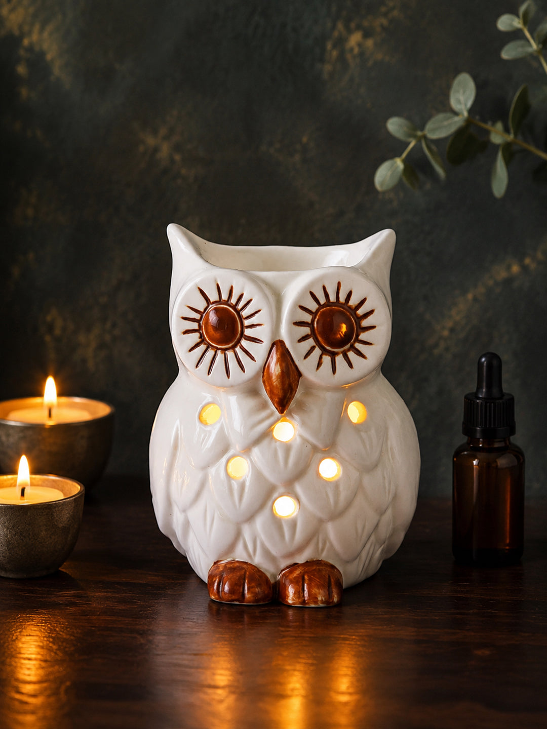 White & Brown Textured Owl Ceramic Aroma OilDiffusers