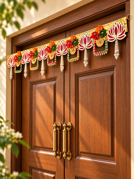 Lotus Motif Toran with Multicolor Flowers