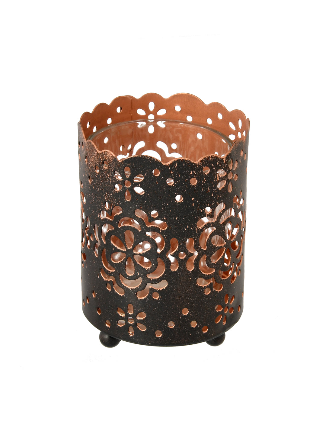 Black Metal Floral Cutout Tealight Candle Holder