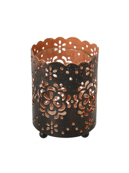 Black Metal Floral Cutout Tealight Candle Holder