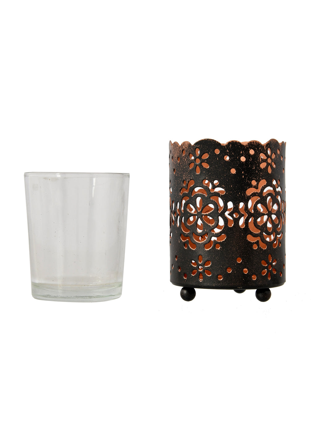 Black Metal Floral Cutout Tealight Candle Holder