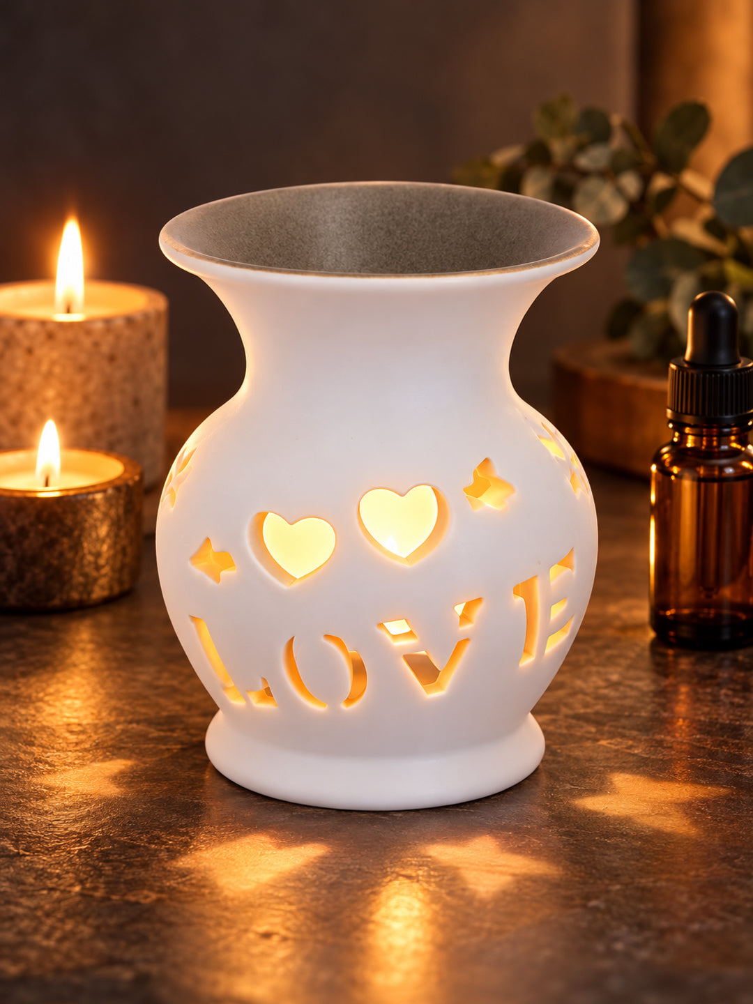 Black LOVE Cutout Ceramic Oil Burner Tealight Aromatherapy Vase