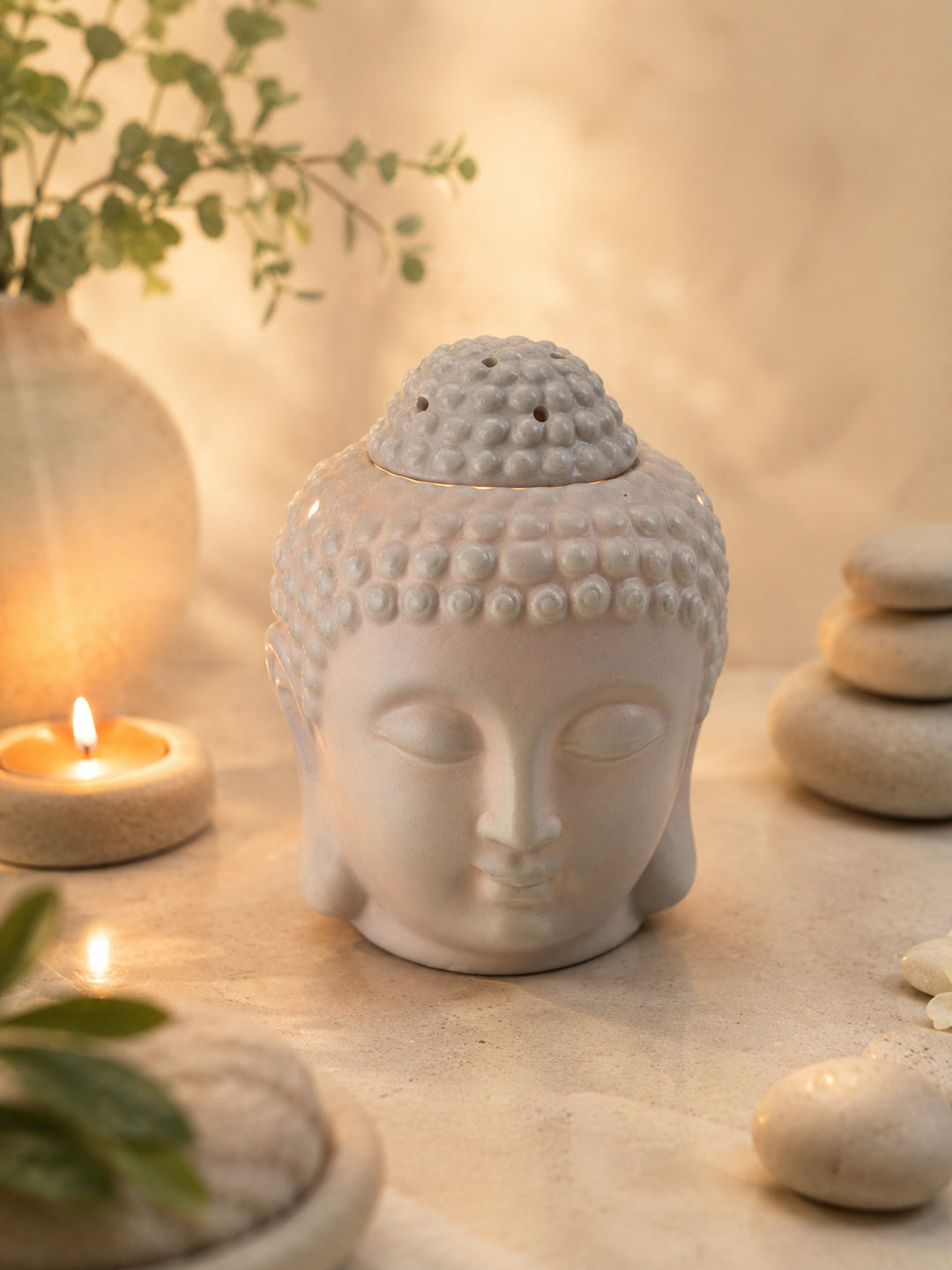 Grey Textured Zen Gradient Buddha Head Diffuser