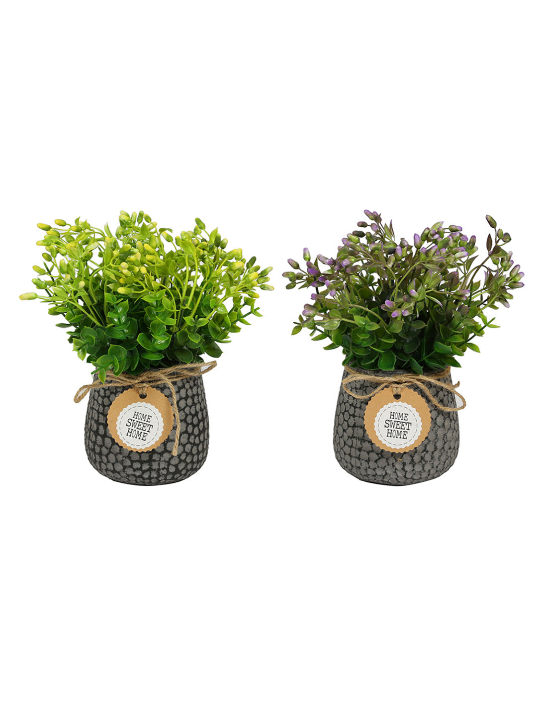 Set Of 2 Green Plastic Artificial Plant with Ceremic Pot - Default Title (APL18289B_2)