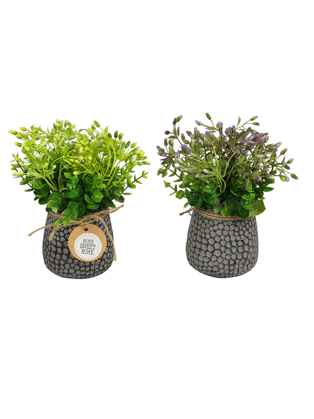 Set Of 2 Green Plastic Artificial Plant with Ceremic Pot - Default Title (APL18289B_2)