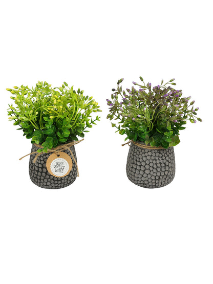 Set Of 2 Green Plastic Artificial Plant with Ceremic Pot - Default Title (APL18289B_2)