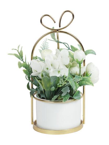 Green Artificial Plant with White Flowers and Pot - Default Title (APL20178WH)