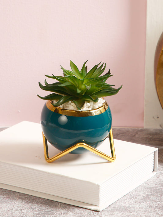 Bright Coloured Artifical plant and Pot with metallic stand - Default Title (APL21354)