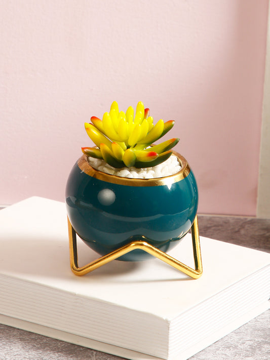 Glossy Ceramic Pot with Artificial Succulant Plant for Home Decoration - Default Title (APL21357)