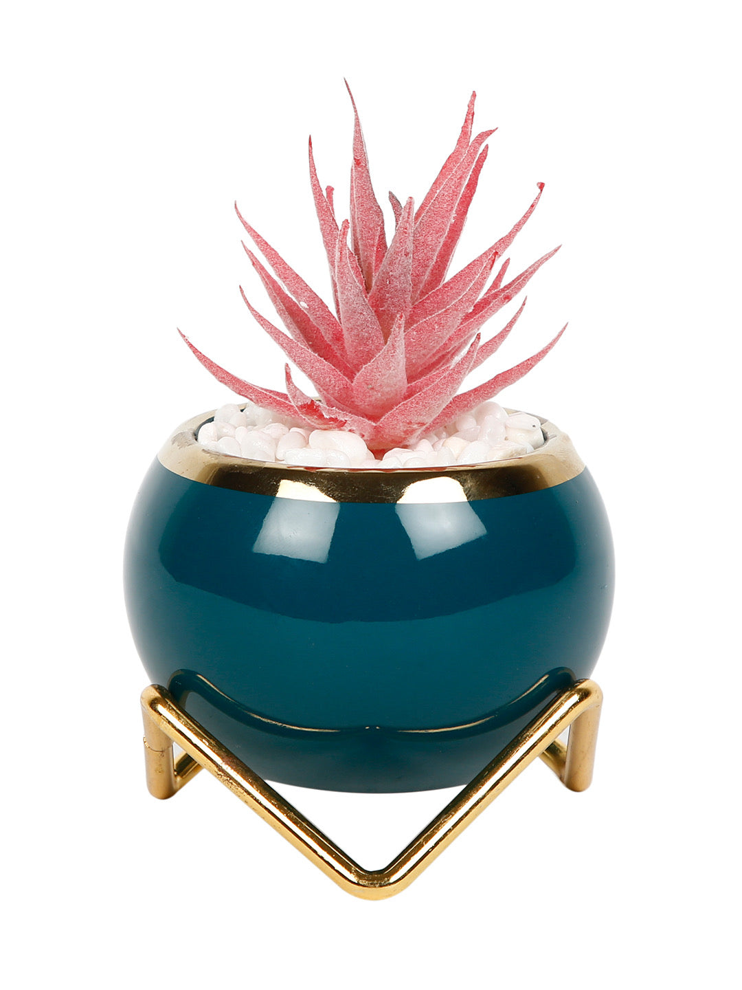 Fashionable yet Durable pot with Golden stand and Artificial plants - Default Title (APL21358)
