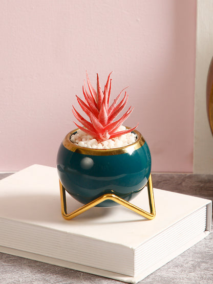 Fashionable yet Durable pot with Golden stand and Artificial plants - Default Title (APL21358)