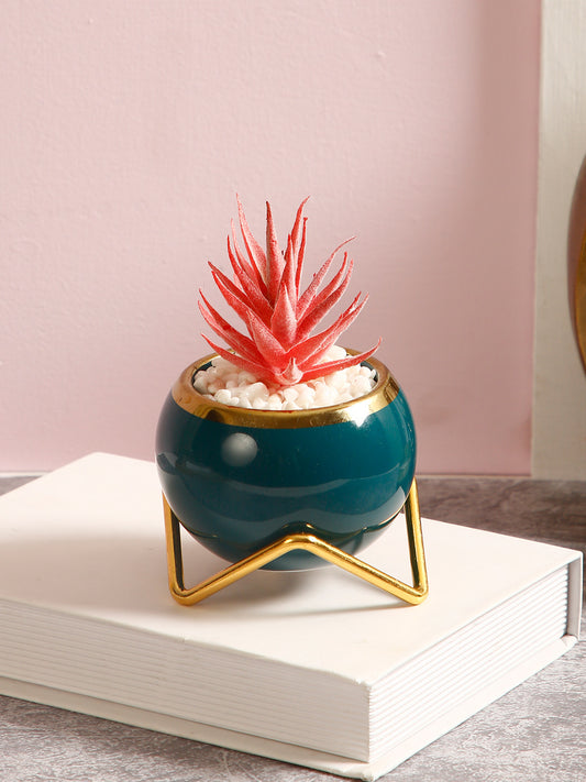 Fashionable yet Durable pot with Golden stand and Artificial plants - Default Title (APL21358)