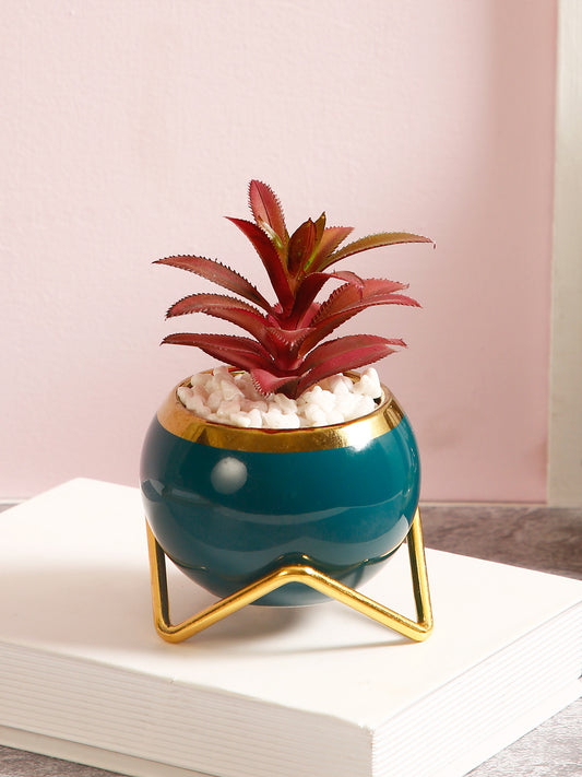 Shimmering Pot with Golden stand and Colorful Artificial plant - Default Title (APL21359)