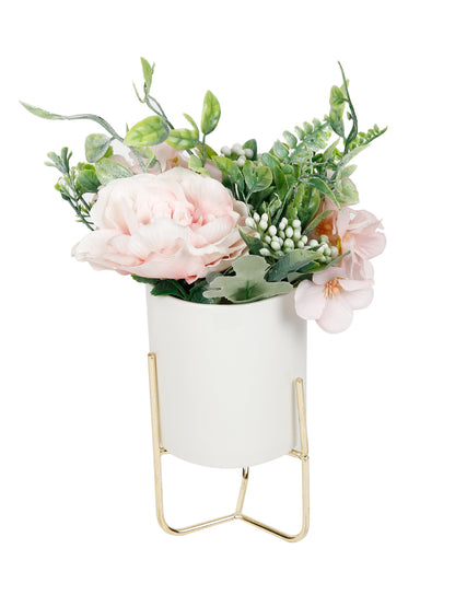 Profoundly decorative white pot with metallic stand and Artificial plant - Default Title (APL21363)