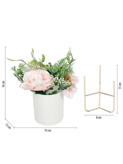 Profoundly decorative white pot with metallic stand and Artificial plant - Default Title (APL21363)