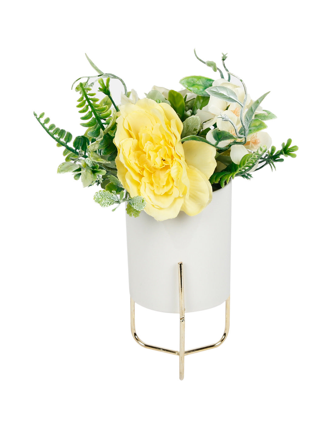 Highly Attractive white Pot and Golden Stand with Artificial plant - Default Title (APL21364)