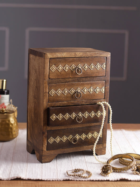 Rustic Wooden Chest of 4 Drawer - Default Title (BOXJM22118)