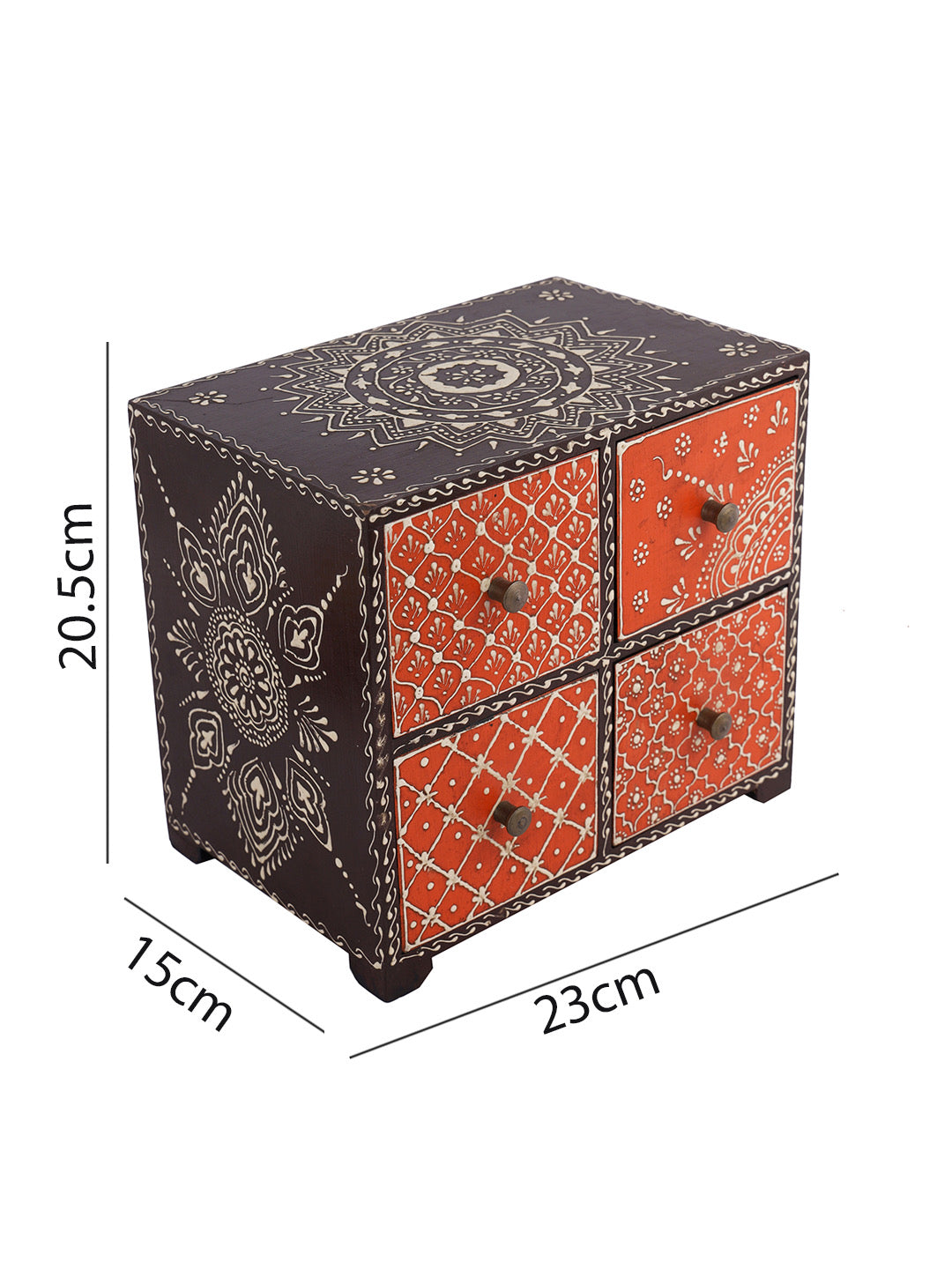 Traditional Mandana Print Orange & Brown Chest of Drawer - Default Title (BOXJM2261)