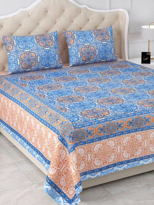 Jodhpur Blue Mirage Cotton Double Bedsheet with 2 Pillow Covers