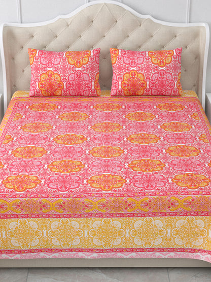 Jodhpur Yellow & Rust Mirage Cotton Double Bedsheet with 2 Pillow Covers
