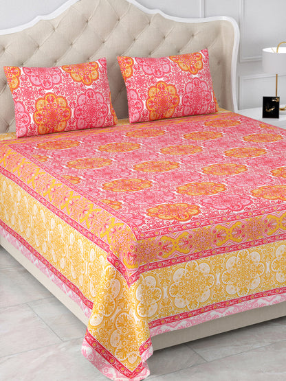 Jodhpur Yellow & Rust Mirage Cotton Double Bedsheet with 2 Pillow Covers