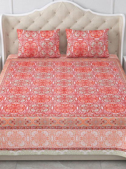 Jodhpur Orange Mirage Cotton Double Bedsheet with 2 Pillow Covers