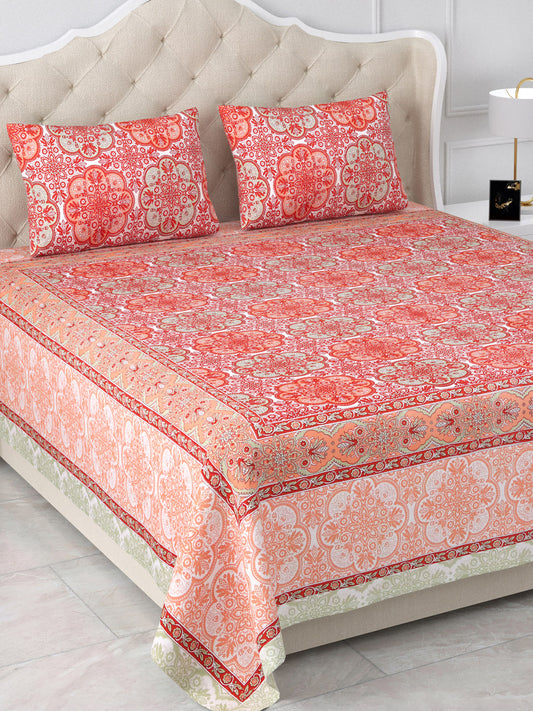 Jodhpur Orange Mirage Cotton Double Bedsheet with 2 Pillow Covers