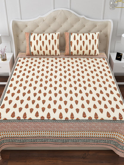 Brown & Orange Evergreen Desert Cotton Double Bedsheet with 2 Pillow Covers