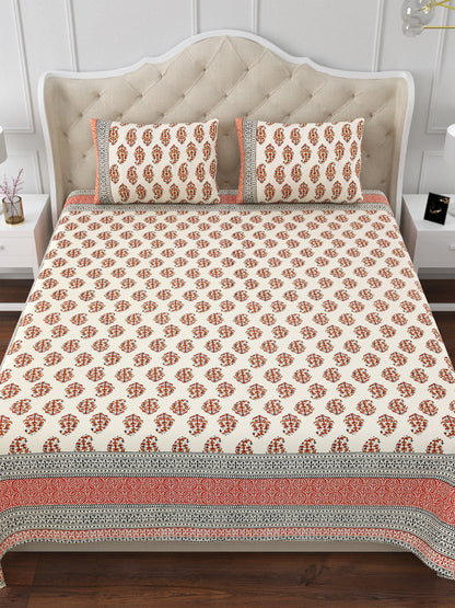 Ajrak Impressions Cotton Double Bedsheet with 2 Pillow Covers